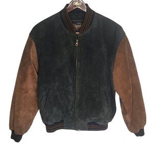Vintage Varsity Jacket Mens Large Brown Blue Leather Wool Bomber Princeton 90s